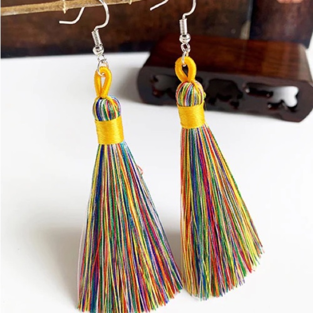 Multi long tassel earrings